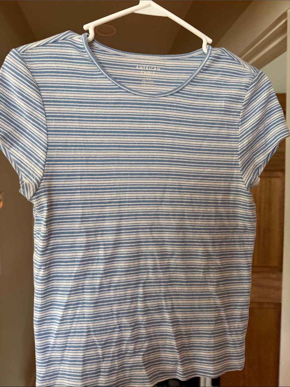 American Eagle Outfitters Blue and White Striped Short Sleeve Tee